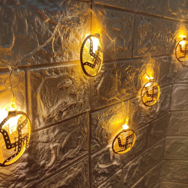 Swastik Metal String Lights | Amber Yellow LED