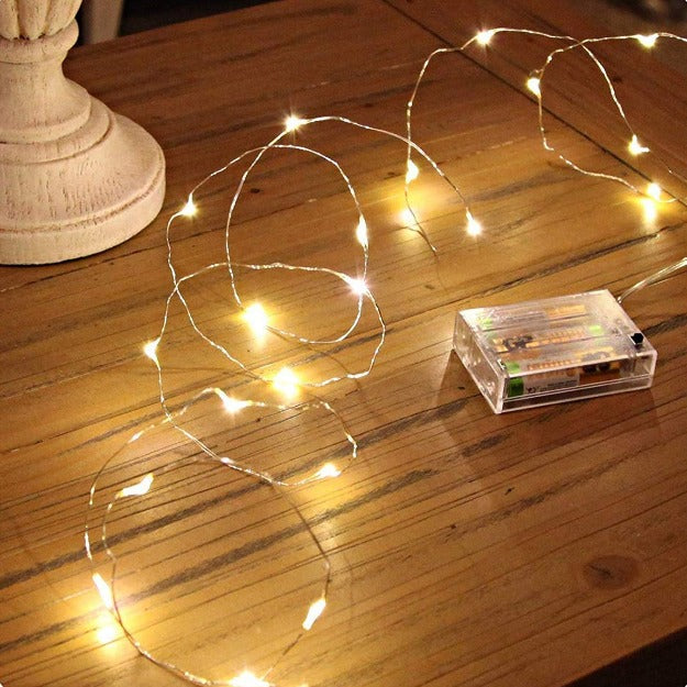 Battery Powered Fairy Lights - 32ft Cord - Silver Wire