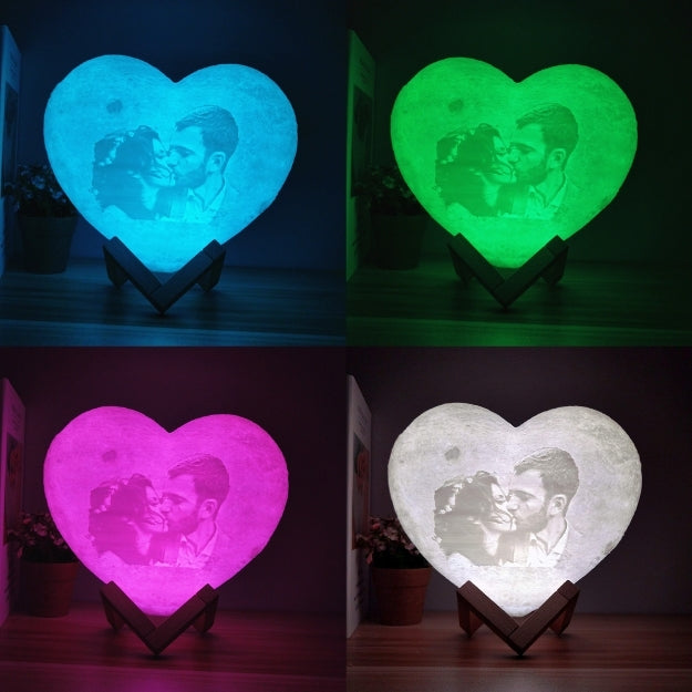 Personalized 3D Heart Shaped Moon Lamp with Photo and Message Customization CHRONOS