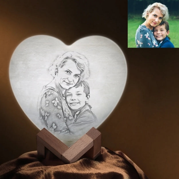 Personalized 3D Heart Shaped Moon Lamp with Photo and Message Customization cHRONOS