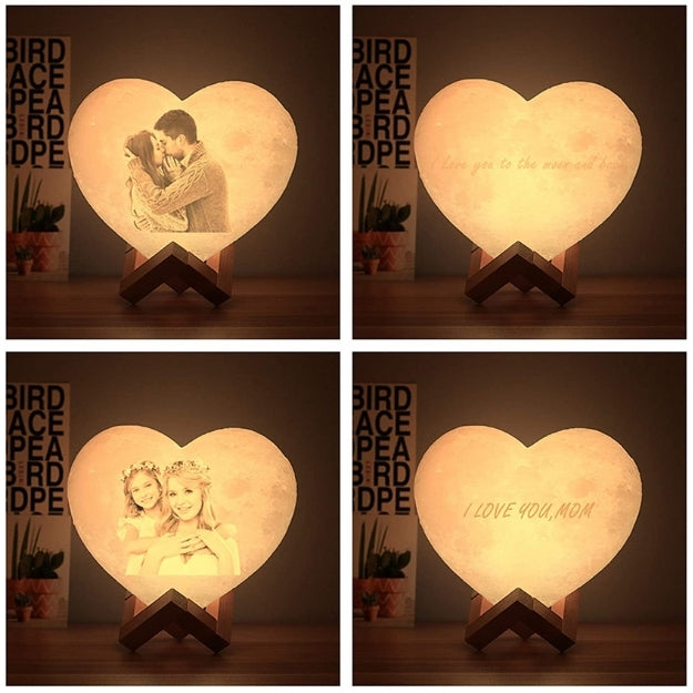 Personalized 3D Heart Shaped Moon Lamp with Photo and Message Customization CHRONOS