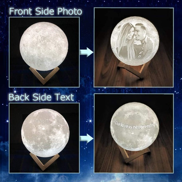 3D Printed Moon Lamp with personalized photo and text customization – eco-friendly rechargeable night light