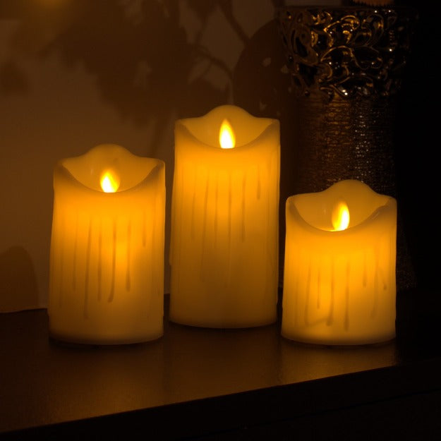 LED Moving Flame Pillar Candle | Battery Operated | Flickering Yellow