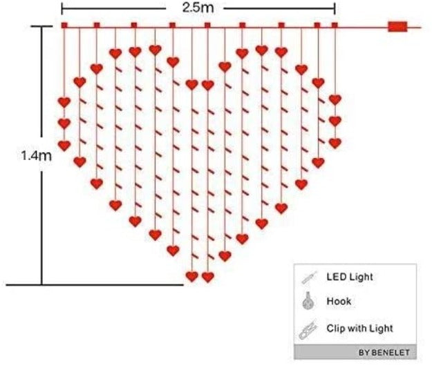 LED Curtain String Lights with Photo Clips - Heart Shape  | Chronos