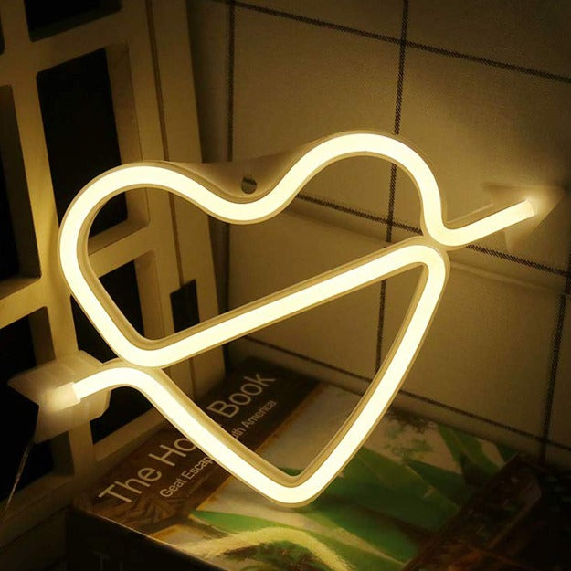 Neon Sign Lamp Wall Hanging | Battery & USB Operated | Cupid Heart