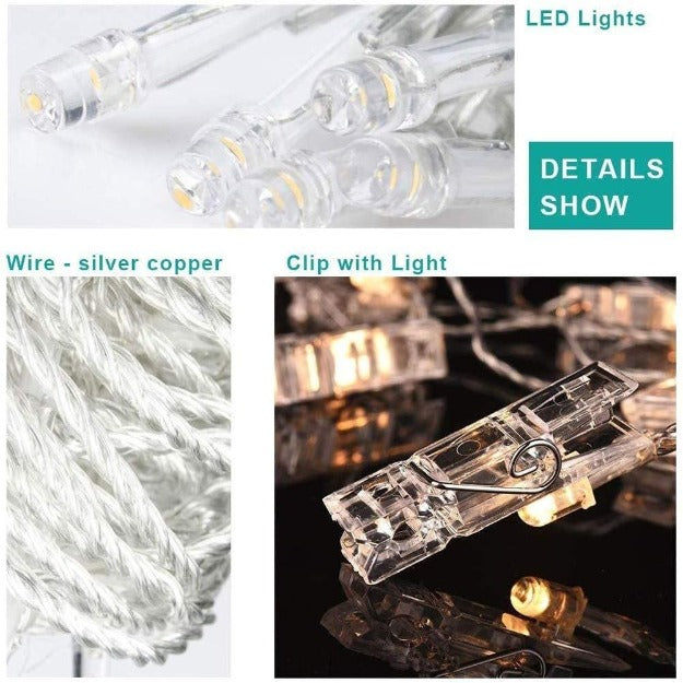 LED Curtain String Lights with Photo Clips - Heart Shape  | Chronos