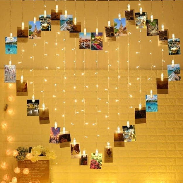 LED Curtain String Lights with Photo Clips - Heart Shape  | Chronos