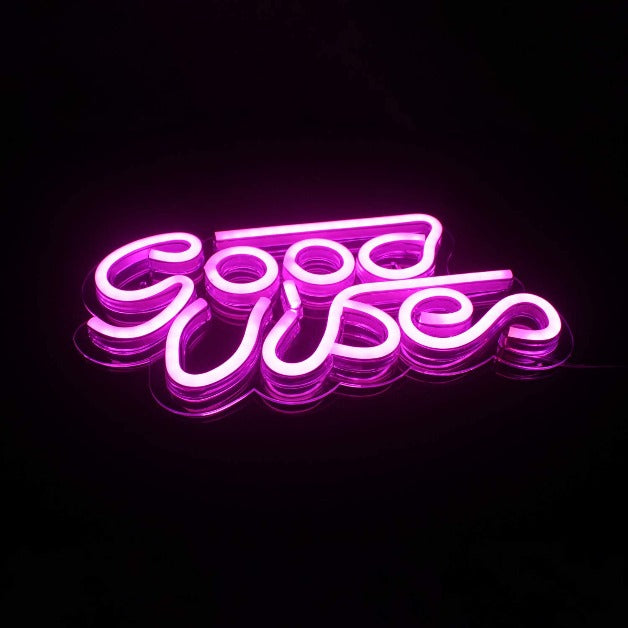 Neon Sign Light | Wall Hanging | Good Vibes - Pink