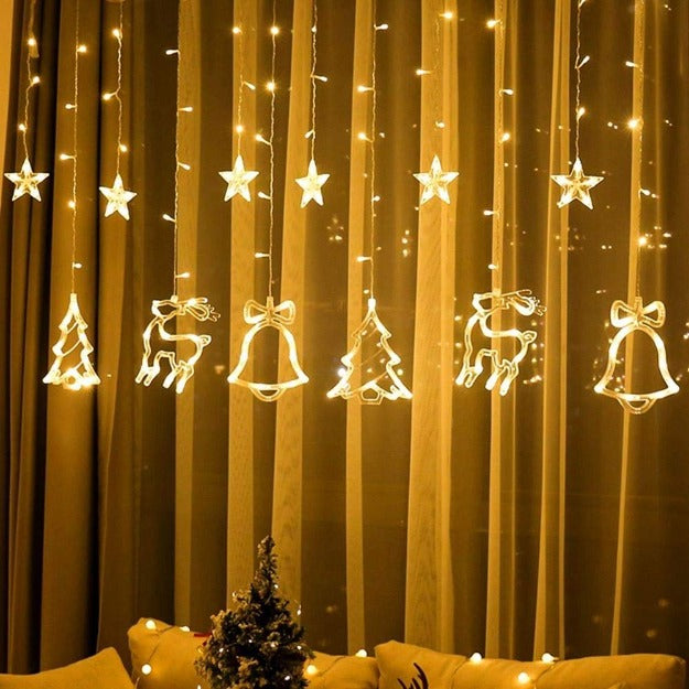 Christmas Curtain Lights | 12 Christmas Ornaments | Warm White LED