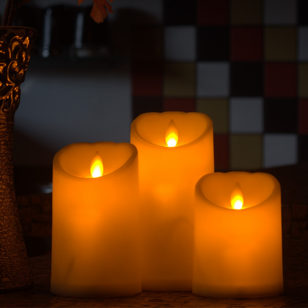 LED Moving Flame Pillar Candle - Smooth Ivory | Chronos Lights