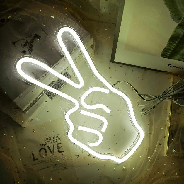 Neon Sign Light | Wall Hanging | Peace Sign Hand