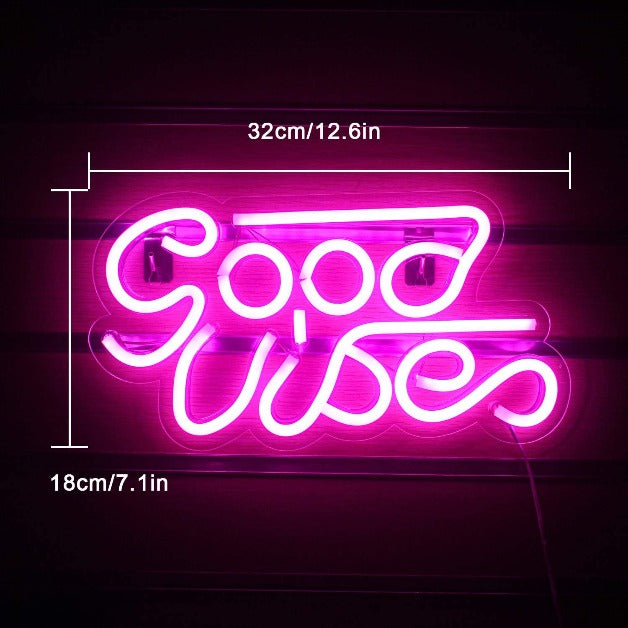 Neon Sign Light | Wall Hanging | Good Vibes - Pink