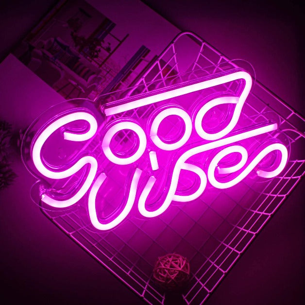 Neon Sign Light | Wall Hanging | Good Vibes - Pink