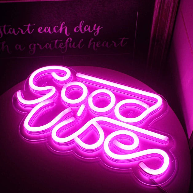 Neon Sign Light | Wall Hanging | Good Vibes - Pink