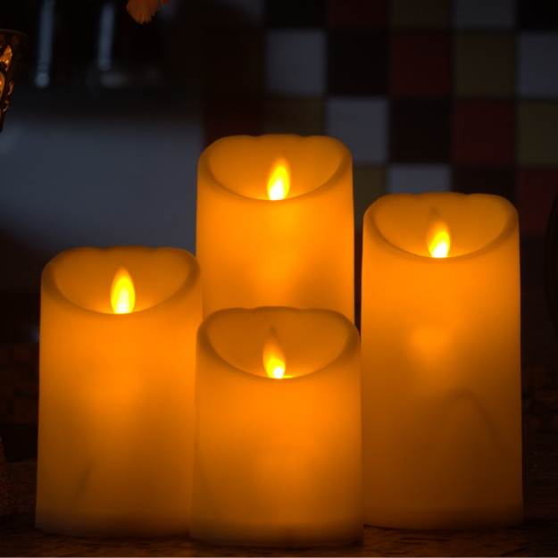 LED Moving Flame Pillar Candle - Smooth Ivory | Chronos Lights