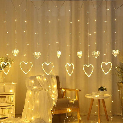 Heart Curtain Lights | 12 Hearts | Warm White LED