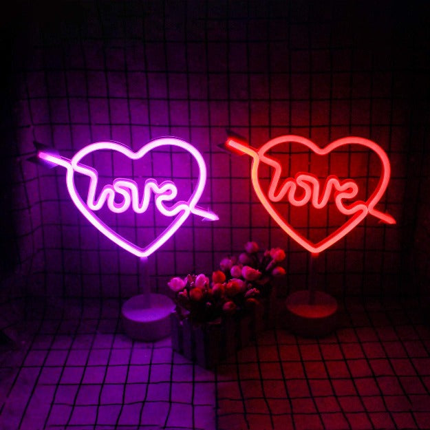 Neon Sign Table Lamp | Battery & USB Operated | Cupid Heart with Love