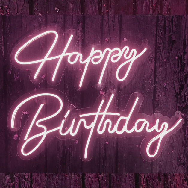 Happy Birthday Neon Sign Light | Model 2 Premium | Baby Pink