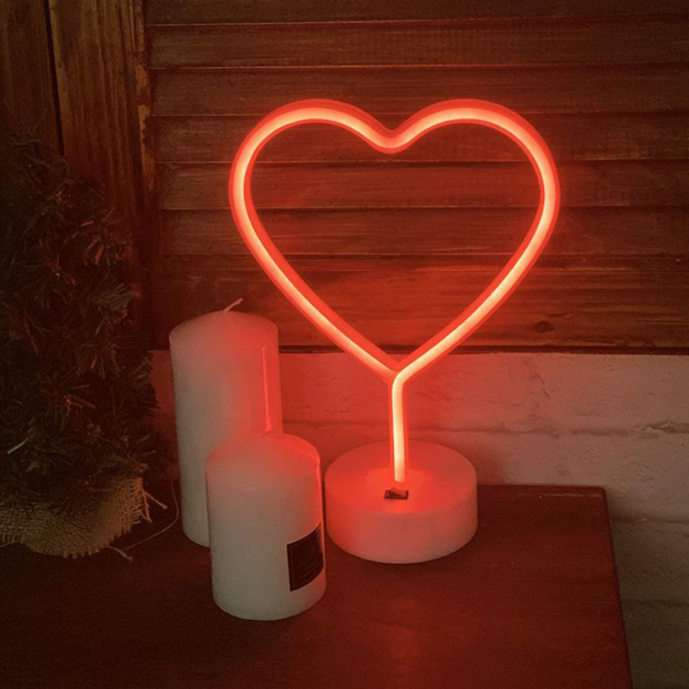 Neon Sign Table Lamp | Battery & USB Operated | Heart (Red) - Chronos