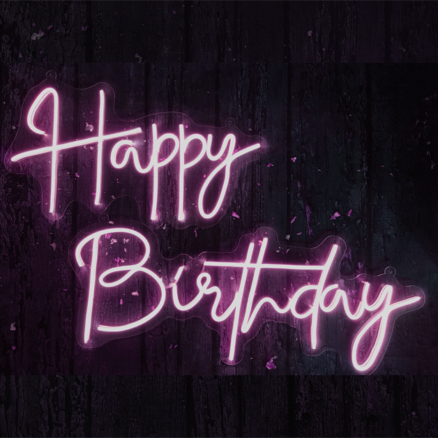 Happy Birthday Neon Sign Light - Model 1 Premium | Baby Pink