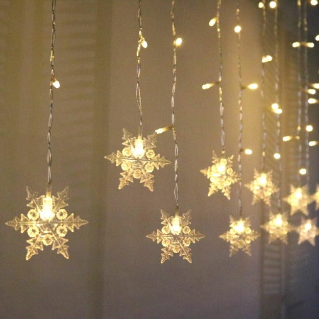 Snowflake Icicle Curtain Lights | Warm White