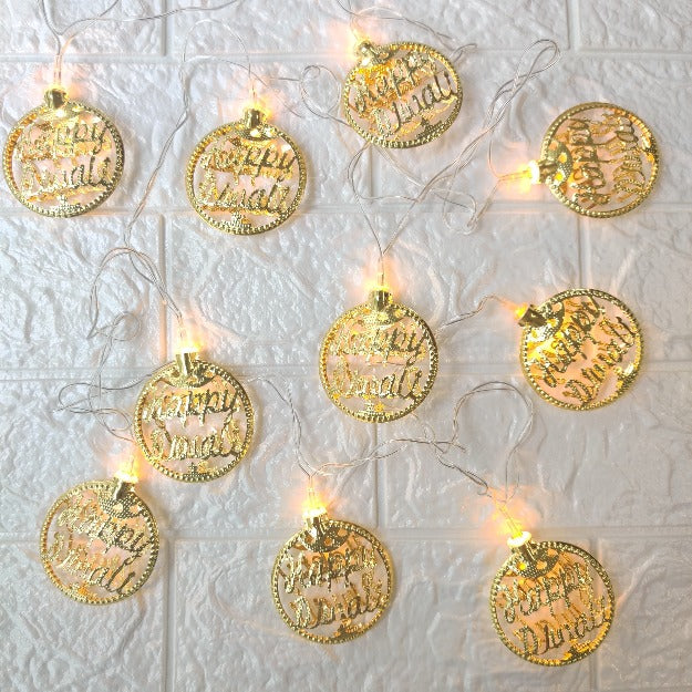 Happy Diwali Metal String Lights | Amber Yellow LED