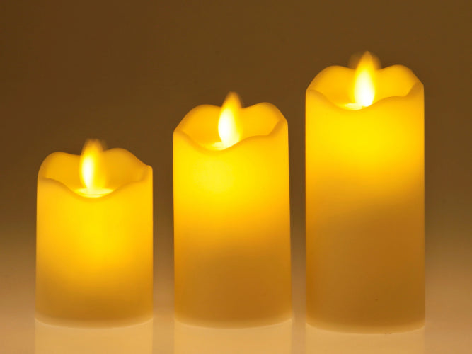 LED Moving Wick Pillar Candle | Pack of 3 | 3", 4" & 5" - Chronos