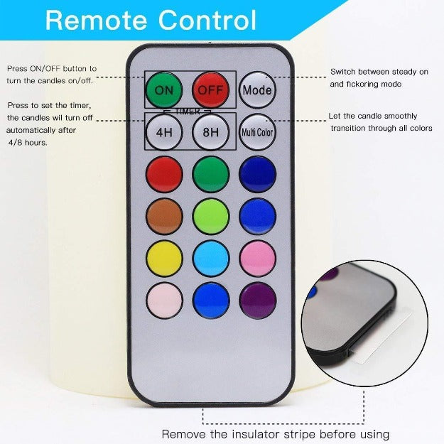 LED Pillar Candles with Remote Control | RGB LED Color | Pack of 3