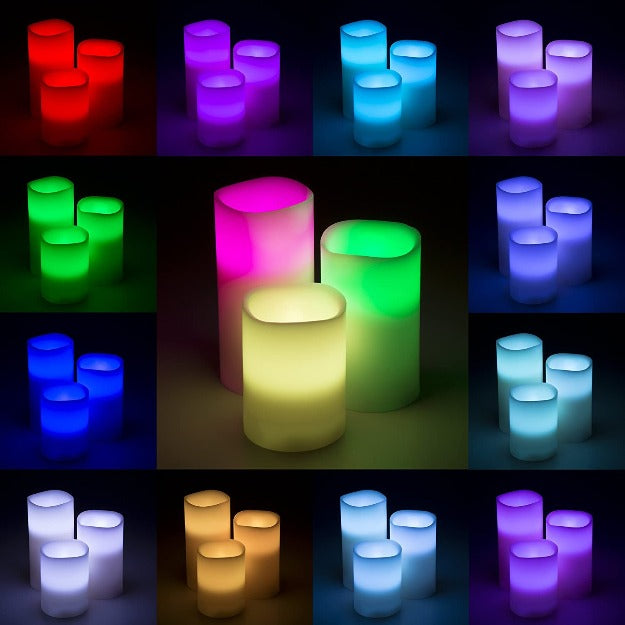LED Pillar Candles with Remote Control | RGB LED Color | Pack of 3