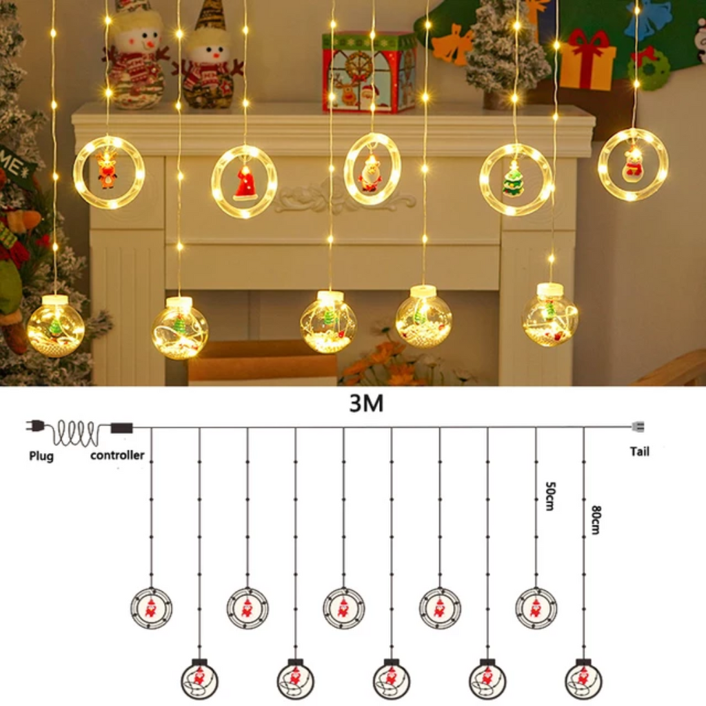 Christmas Rings + Balls Curtain Lights | Warm White LED