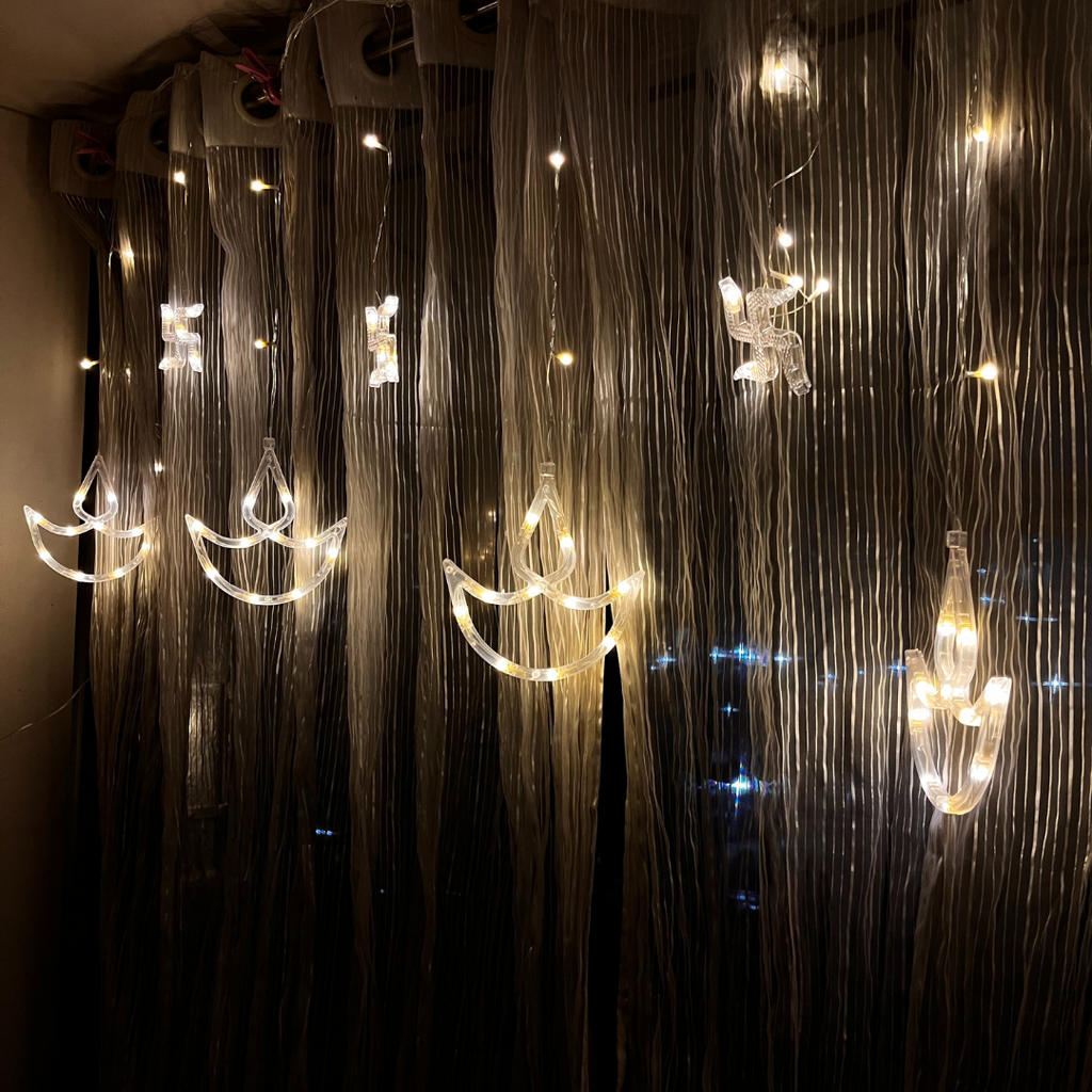 Swastik + Diya Curtain Lights | Warm White Pixel LED