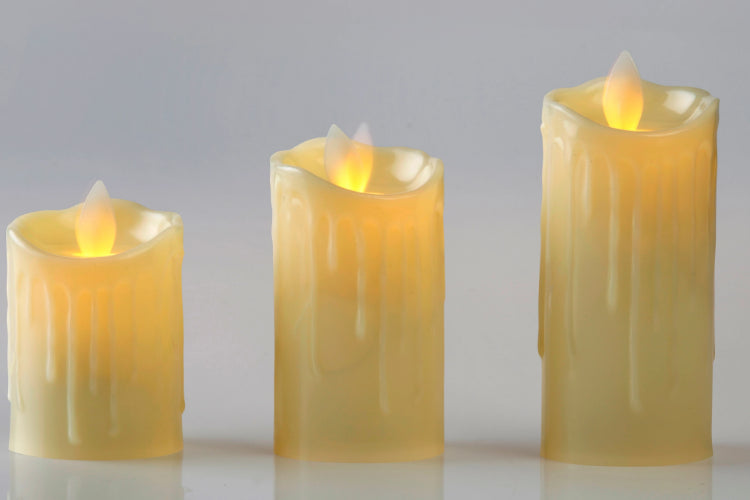 LED Moving Wick Pillar Candle | Pack of 3 | 3", 4" & 5" - Chronos
