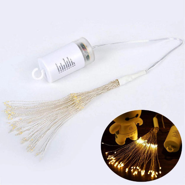 Firework copper wire LED string lights powered by batteries or USB for versatile decoration