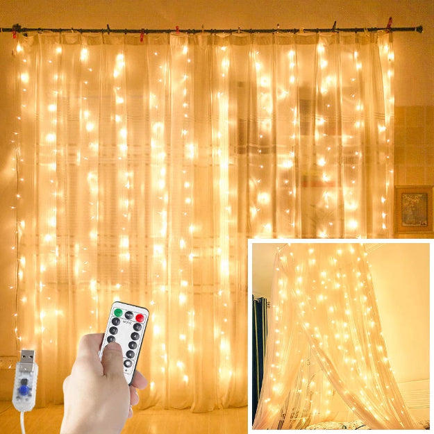Curtain Fairy Lights - USB Powered | 8 Function Remote Control | Warm White - Chronos