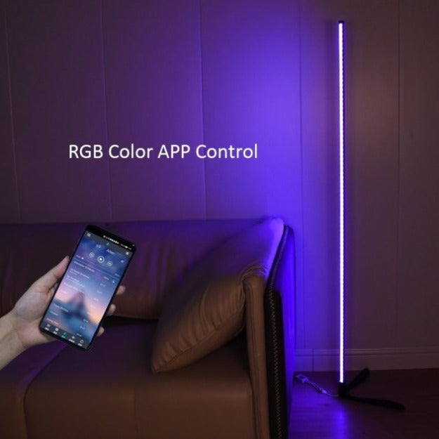 RGB Corner Floor Lamp, Lamp,Lit Lamp,55'' Minimalist Led Metal Corner Light  for Living Room,RGB Lamp for Gaming Room,Remote Control, Black