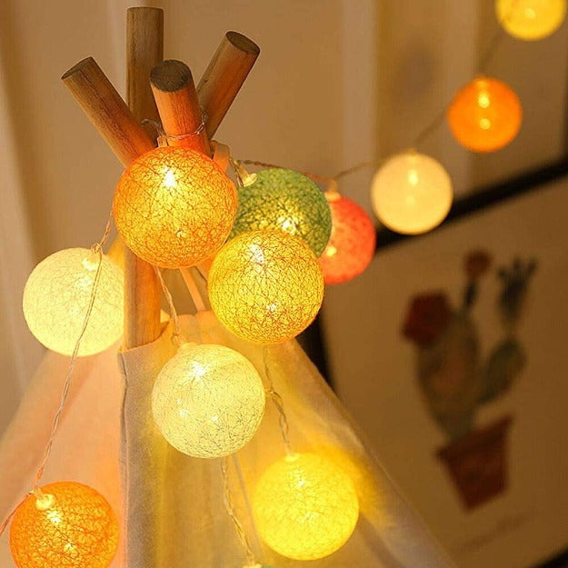 Cotton Ball String Lights - Pastel Colors