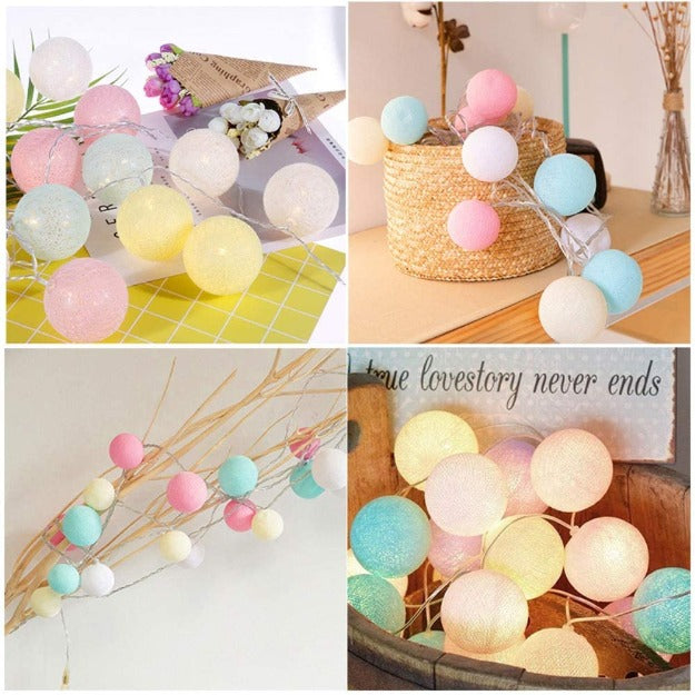 Cotton Ball String Lights - Pastel Colors