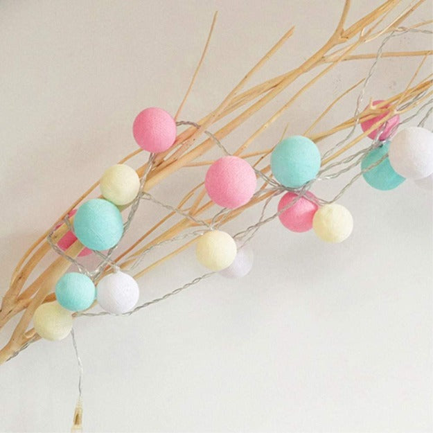 Cotton Ball String Lights - Pastel Colors