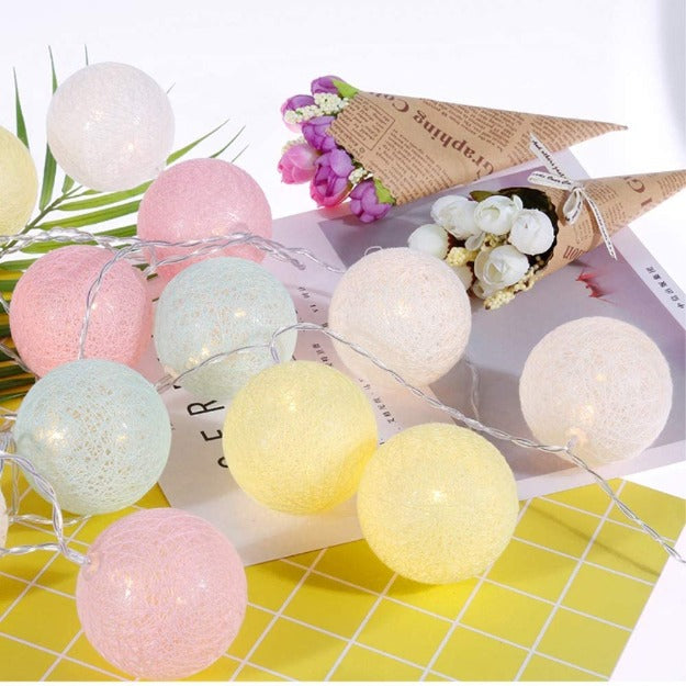 Cotton Ball String Lights - Pastel Colors