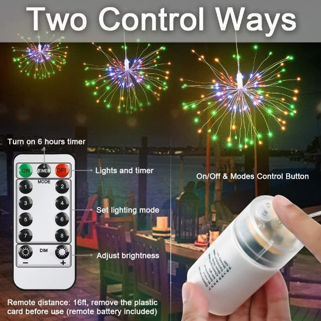 Firework Fairy Lights - 4AA Battery Operated | 8 Function Remote Control | IP44 Waterproof | Multi LED - Chronos