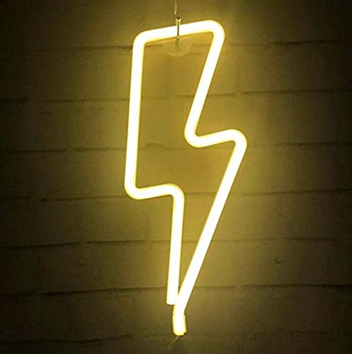 Neon Sign Lamp Wall Hanging | Battery & USB Operated | Lightning Bolt (Warm White) - Chronos