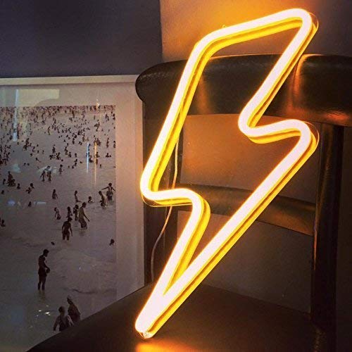 Neon Sign Lamp Wall Hanging | Battery & USB Operated | Lightning Bolt (Warm White) - Chronos
