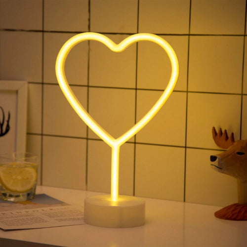 Neon Sign Table Lamp | Battery & USB Operated | Heart (Warm White) - Chronos