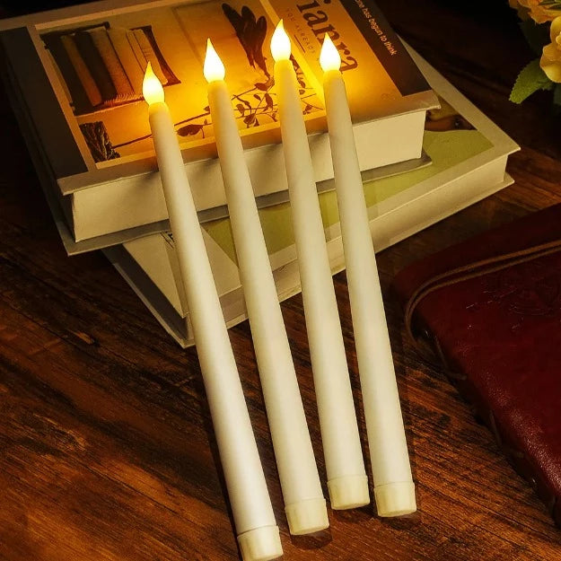 LED Long Pole Flameless Flickering Taper Candles - Battery Operated | Warm White | Pack of 10 | Chronos Lights