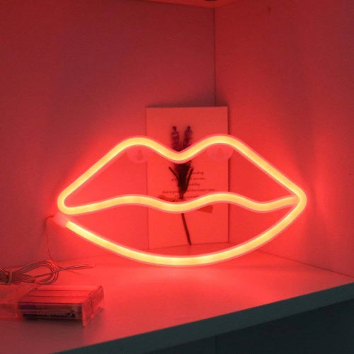 Neon Sign Lamp Wall Hanging | Battery & USB Operated | Lip (Red) - Chronos