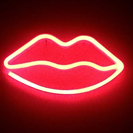 Neon Sign Lamp Wall Hanging | Battery & USB Operated | Lip (Red) - Chronos
