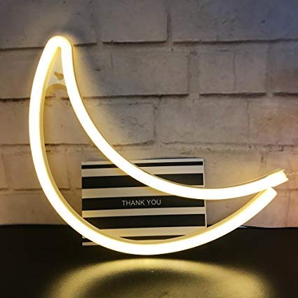 Neon Sign Lamp Wall Hanging | Battery & USB Operated | Moon (Warm White) - Chronos