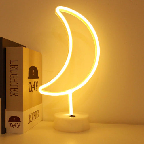 Neon Sign Table Lamp | Battery & USB Operated | Moon (Warm White) - Chronos