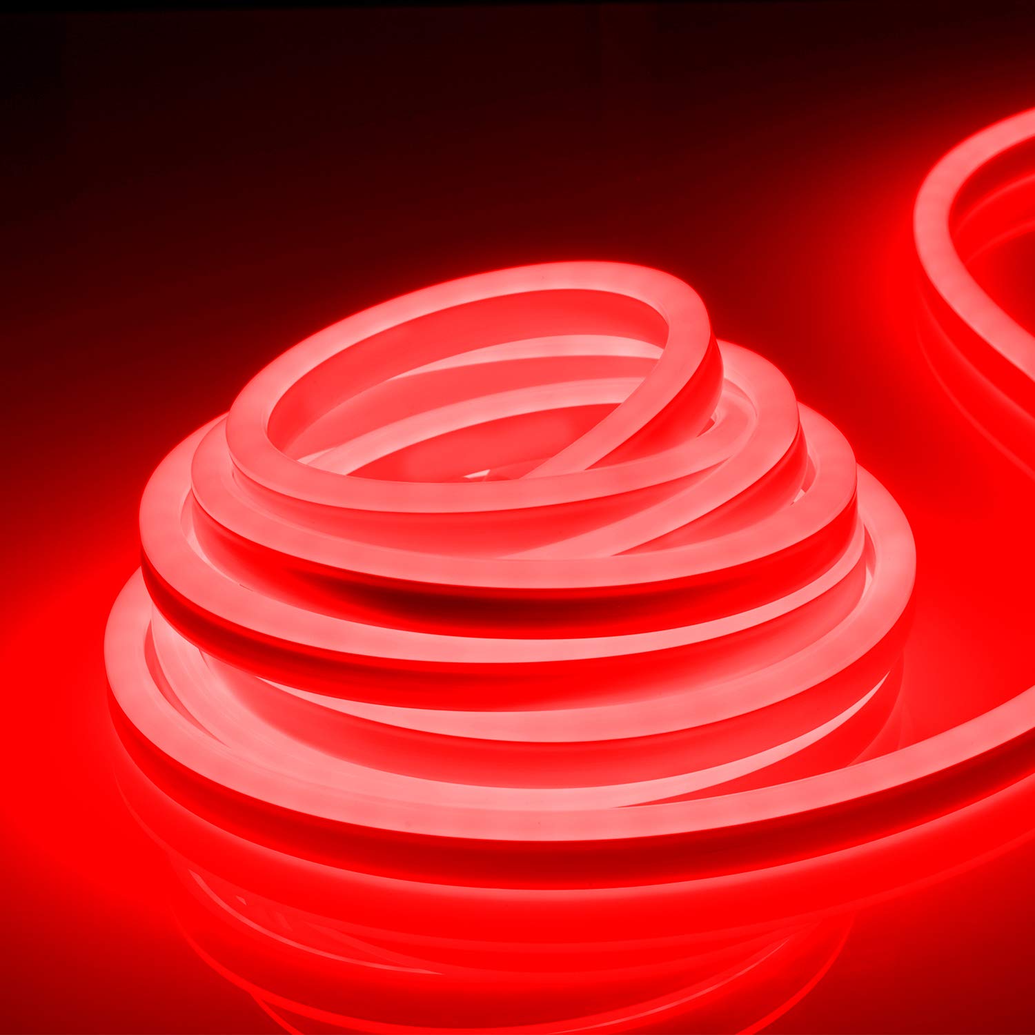 Bright red neon LED strip light, ideal for restaurants, bars, and festive decor
