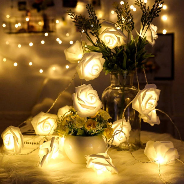Rose String Lights - 3AA Battery + USB Operated | White - Chronos